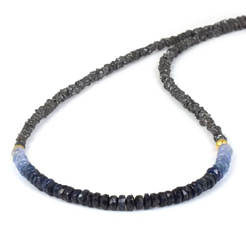 Collar De Perlas De Diamante Negro Natural Y Zafiro Azul En Plata 925 - Imagen 6 de 6