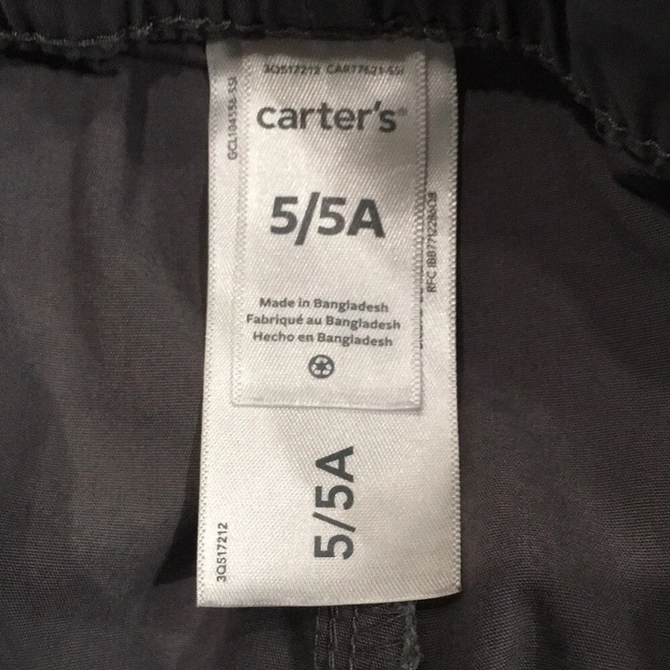 Carter's Niños 5 Pantalones Cortos Gris Tirar de Caqui Cordón 100% Algodón Verano Outdoot Foto 3 de 4