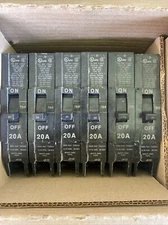 6 General Electric TEY Circuit Breakers 1 Pole 20 Amp M-1068 E11592 J415 6Pack