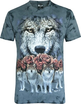 Tie Dye T-Shirt Wolf Pack & 6 rote Rosen Blumenstrauß Wölfe leuchten im Dunkeln von Wild