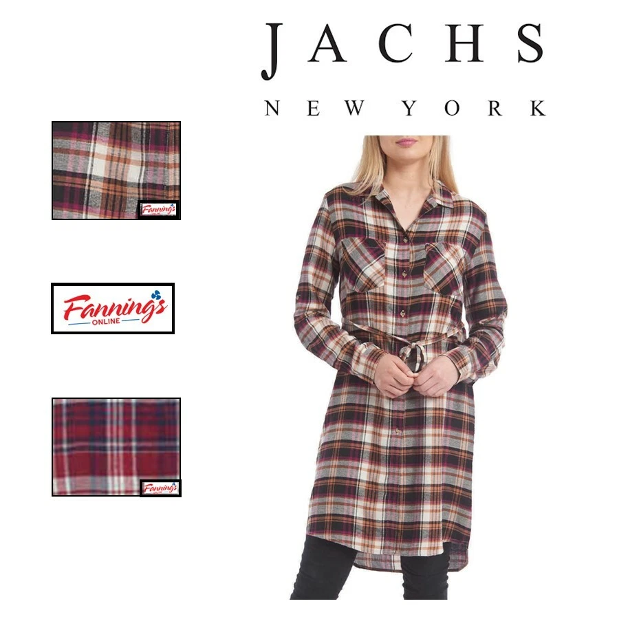 Jachs Ladies Girlfriend Flannel Shirt Dress Removable Tie Belt F24