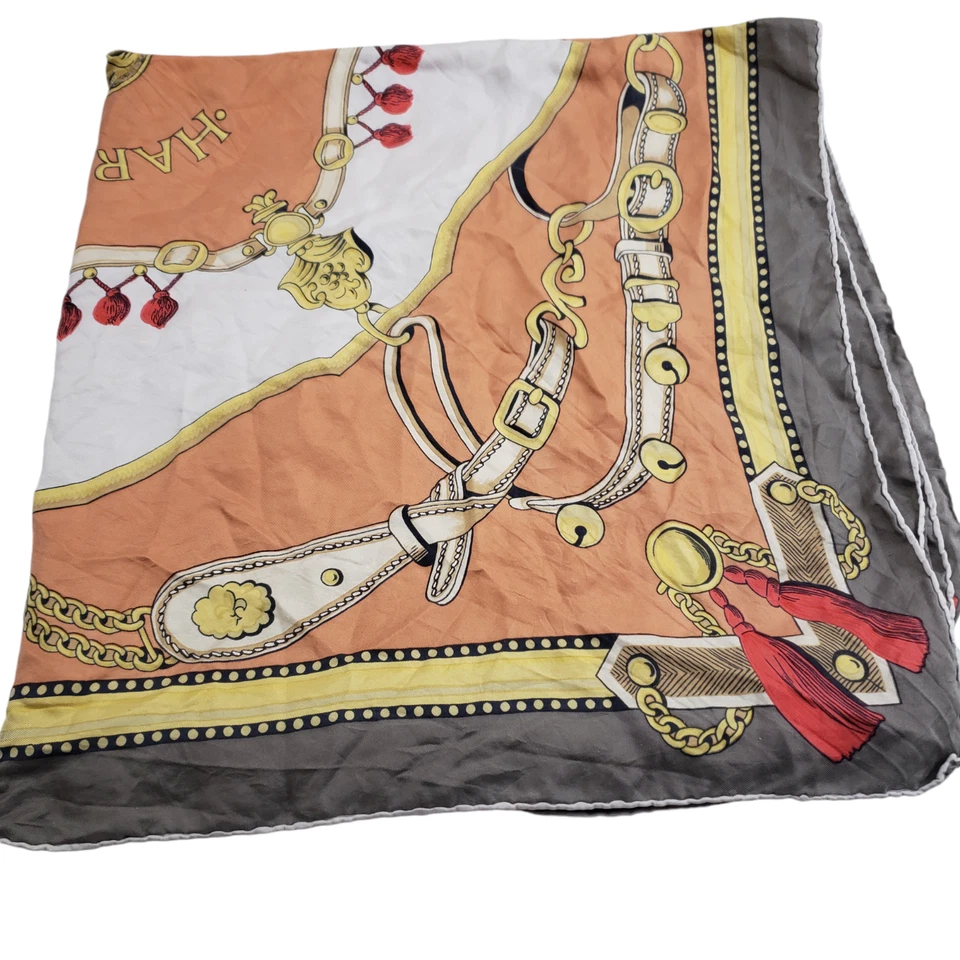 Bufanda de seda enrollada Lancel Harnais Grand Siecle gris melocotón grande 32/33" Foto 2 de 4