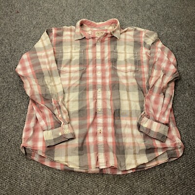 Article 365 Broken-In Shirt Mens XL Pink/Grey/Beige Plaid Button Up Long Sleeve