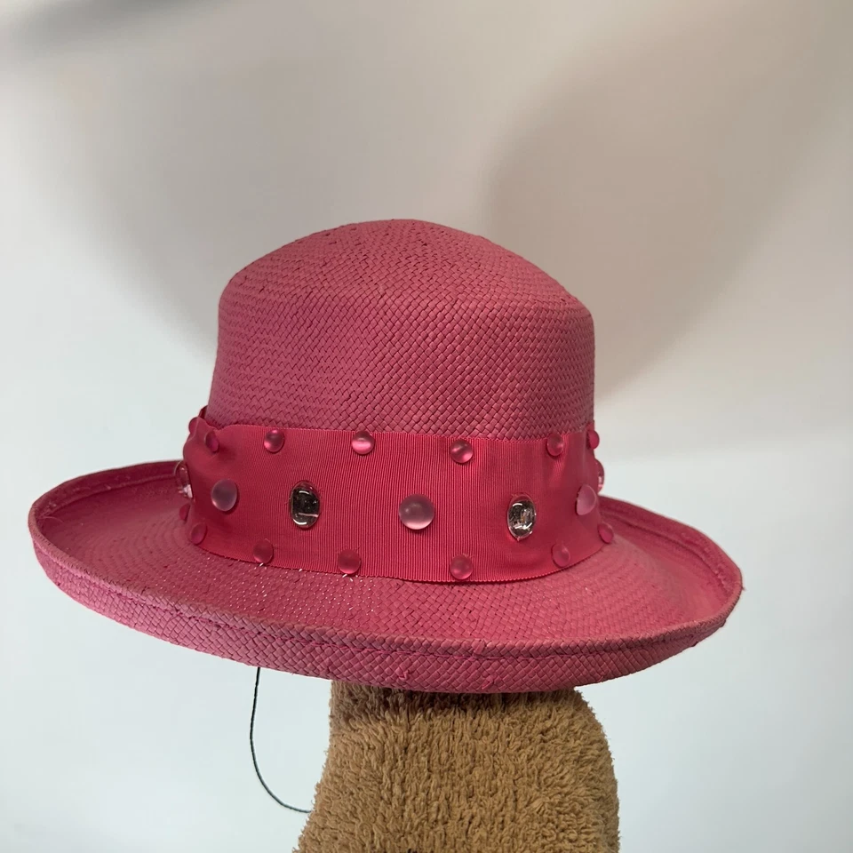 De colección Eric Javits Sombrero Rosa Paja Declaración Cinta de Primavera Foto 4 de 4