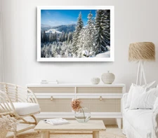 Snow Covered Aeria Print,Tree Wall Art, Mountain Framed Nature Wall Art,Natural