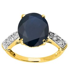 5.97 CTW GENUINE BLACK SAPPHIRE  GENUINE DIAMOND IN Y 925 STERLING SILVER RING