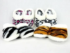 Women's House Slippers, Close Toe, Plush Animal Print, Fur Cuff, EasyUSA W530L-T