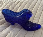 Vintage Fenton Blue Drape Cat Head Glass Slipper Shoe Figurine — photo 1