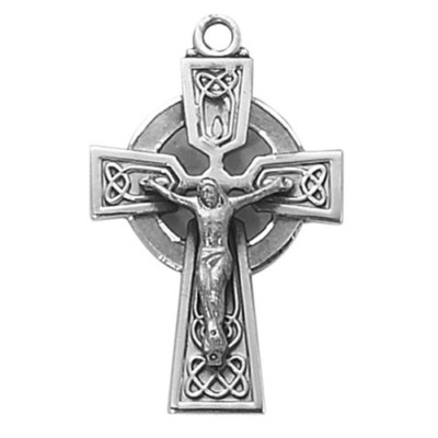 Celtic Cross 1 1/4'' Italian Hand Crafted Silver Shield Protection Pendant