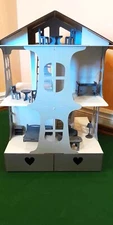 Large Wooden Doll house Dollhouse Playset 13 Furniture Kids Baby Girls