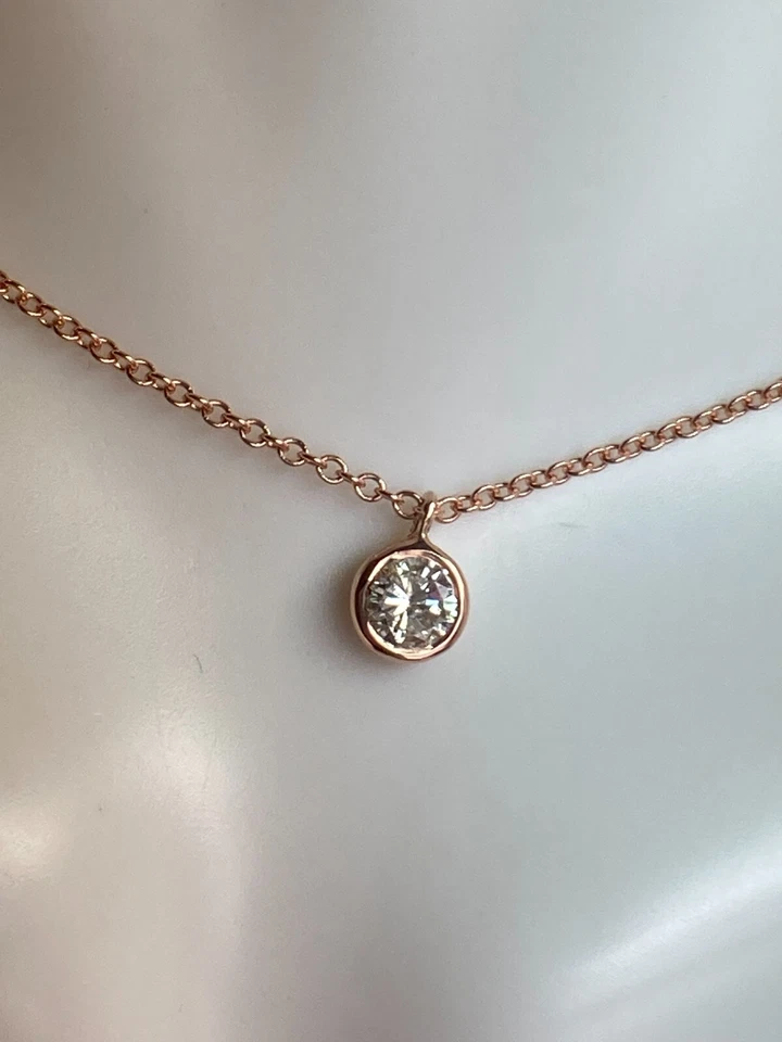 Ожерелье с одним бриллиантом. Натуральный круглый — 17 точек. Цепочка из розового золота 14 карат - 16 дюймов - Изображение 3 из 4