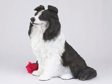 Large 217 Cubic Ins Black  White Border Collie Resin Urn for Cremation Ashes