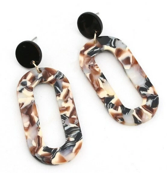 2 pares de aretes ovalados/círculos de joyería acrílica 3D de moda para mujer 0855 Foto 4 de 4