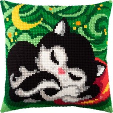 DIY Printed Cross-Stitch Cushion Kit "Kitten under the Moon", 16x16" / 40x40 cm