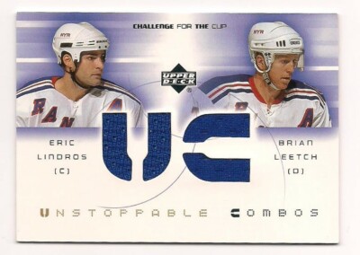 Lindros Leetch 01-02 Challenge for the Cup Unstoppable Combos Dual Game Jersey