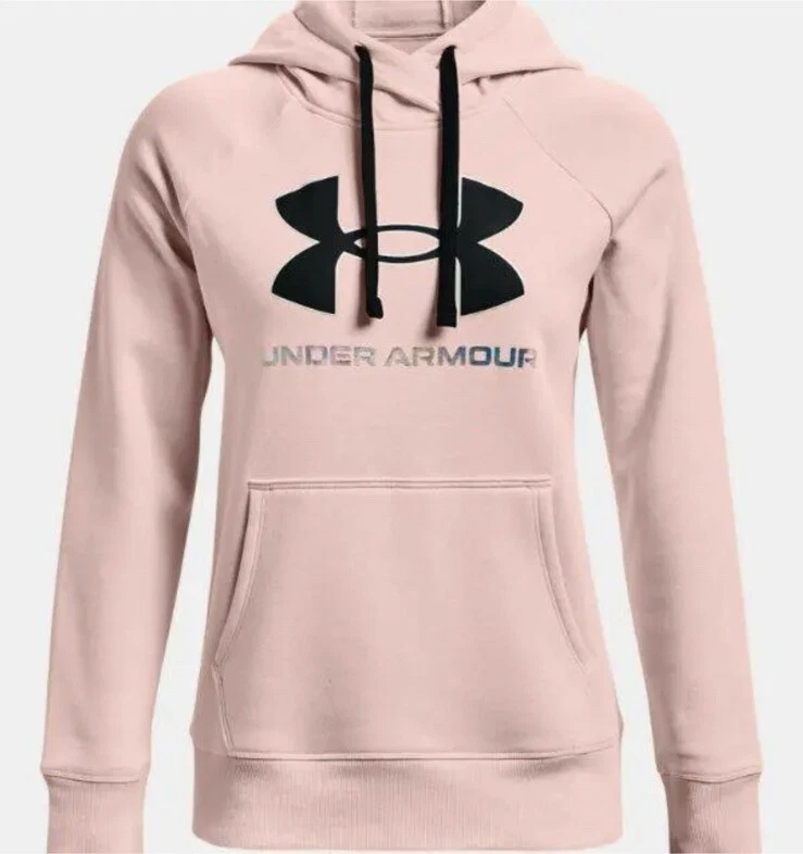 Under Armour Women s UA Rival Fleece Logo Silver Pink LS Hoodie Size Small S NWT