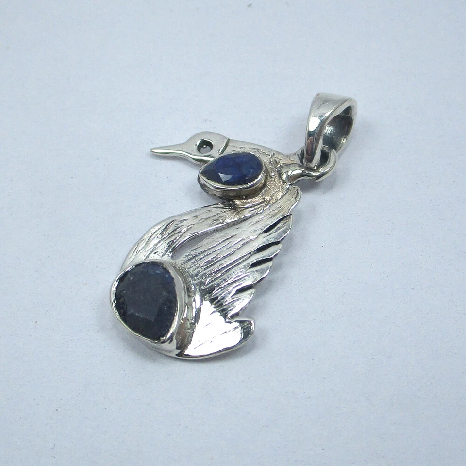 Colgante nuevo con piedras preciosas de zafiro simulado color azul en forma de 2 peras, plata pura 925 Foto 3 de 4