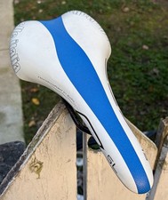 Selle Italia SL Saddle White Blue Stripe Leather Road Bike Race Flite