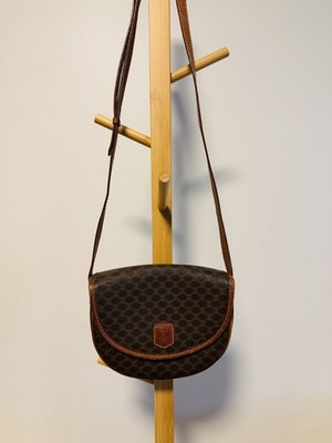 Celine Brown Macadam Saddle Crossbody Bag Canvas Small Vintage Authentic