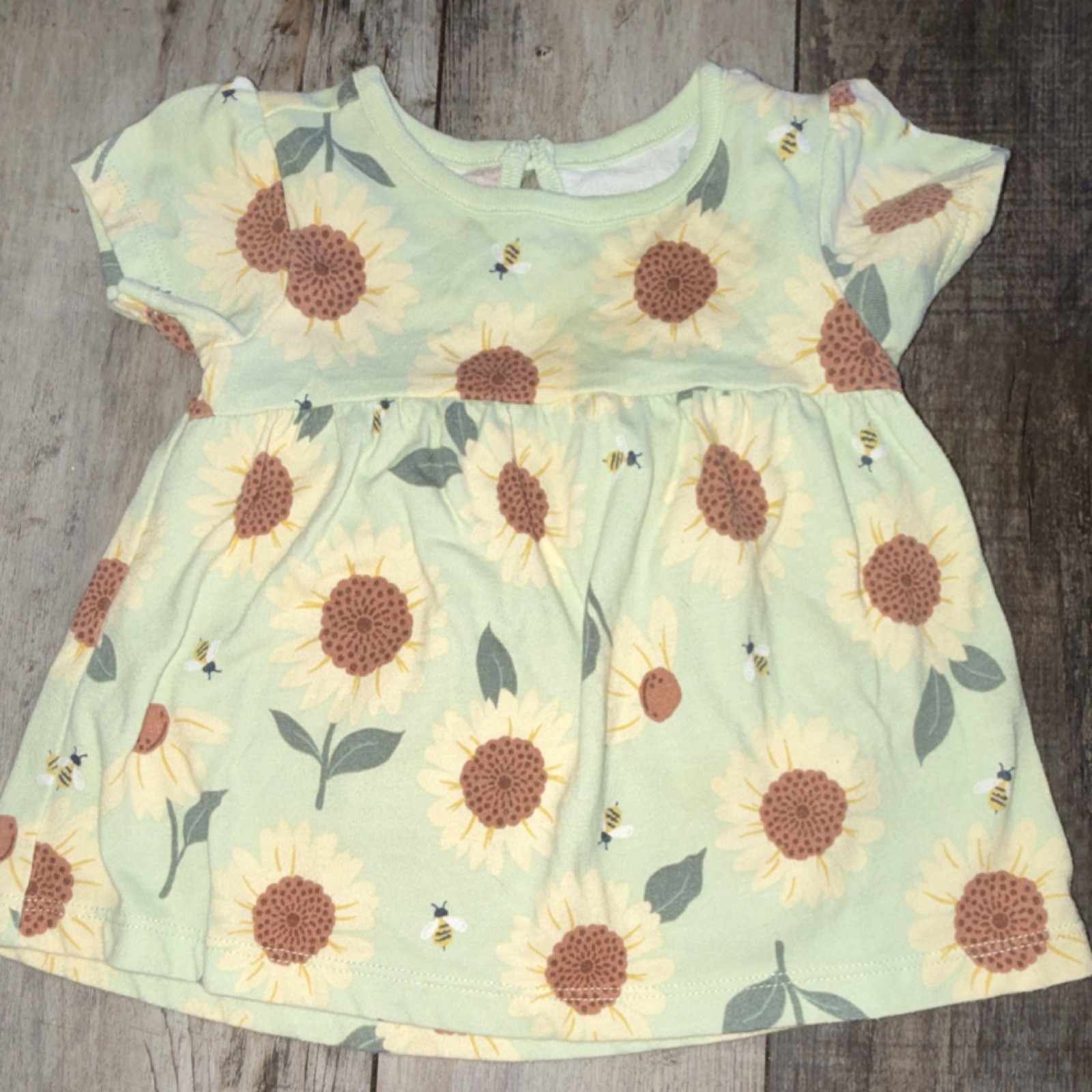 Garanimals Sunflower Floral Dress Light Green Yellow 3-6M Short Sleeve Cotton
