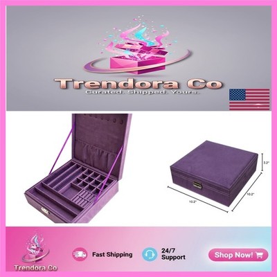Elegant Purple Two-Layer Lockable Jewelry Organizer - Perfect Gift for Women