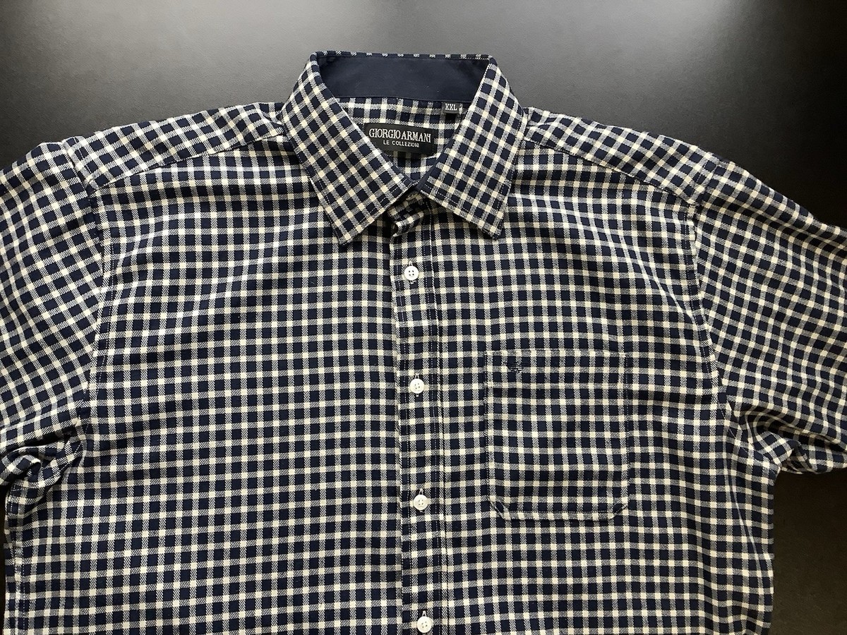 Giorgio Armani Blue White Gingham Check Button Down Shirt Men Le 