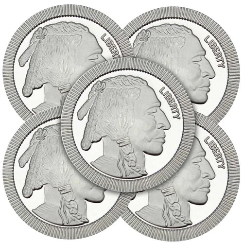 Lot of 5 - 1 Troy oz Buffalo Stackable .999 Fine Round