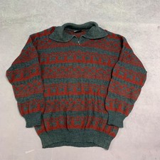 Vintage Knitted Jumper Zip Collar Abstract Patterned Grandad Knit Sweater Men's