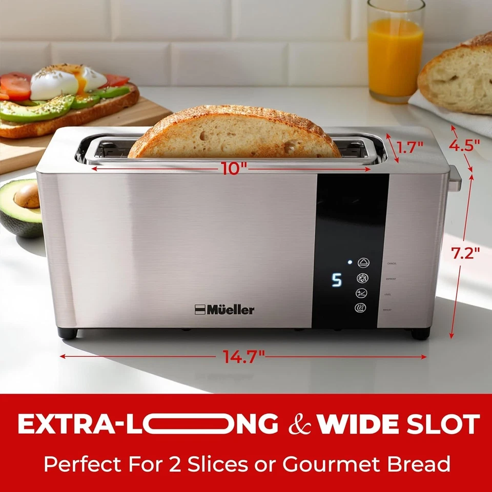 Ultra-Wide Slot 2 Slice Toaster with LED Control Display - Ultimate Convenience - Image 4 of 4