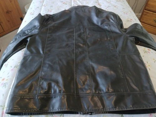 MEN'S LEVI'S GENTLY USED BROWN FAUX LEATHER 4 POCKET QUILT LINED MOTO JACKET XL image 6