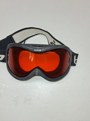 Vintage Bolle Chrono Ski Goggles Matte Black Frame Vermilion Orange Lens