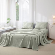 Queen Size Sheet Set, 4-Piece - 100 Washed Cotton, Linen-Like Soft Breatha...