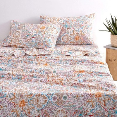 Boho Bed Sheets 100% Cotton 4-Piece Sheet Set Bohemian Hippie Chic Paisley