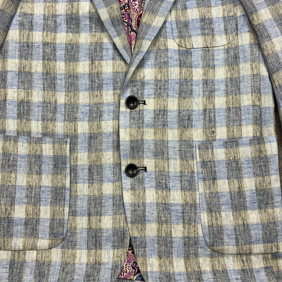 Isaac Mizrahi Blazer женский 14 синий льняная смесь 2 пуговицы опрятная подкладка пейсли - Изображение 4 из 4