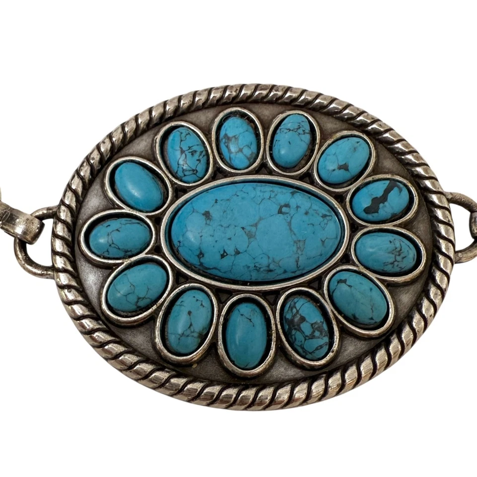 Cinturón de eslabones Chico imitación turquesa medallón cadena plateada oeste suroeste Foto 2 de 4