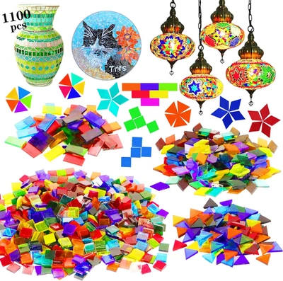 1100 Pcs Mosaic Tiles, Glass Mosaic Tiles for Crafts Bulk, Stained Mosaic Glass - Image 1 of 4