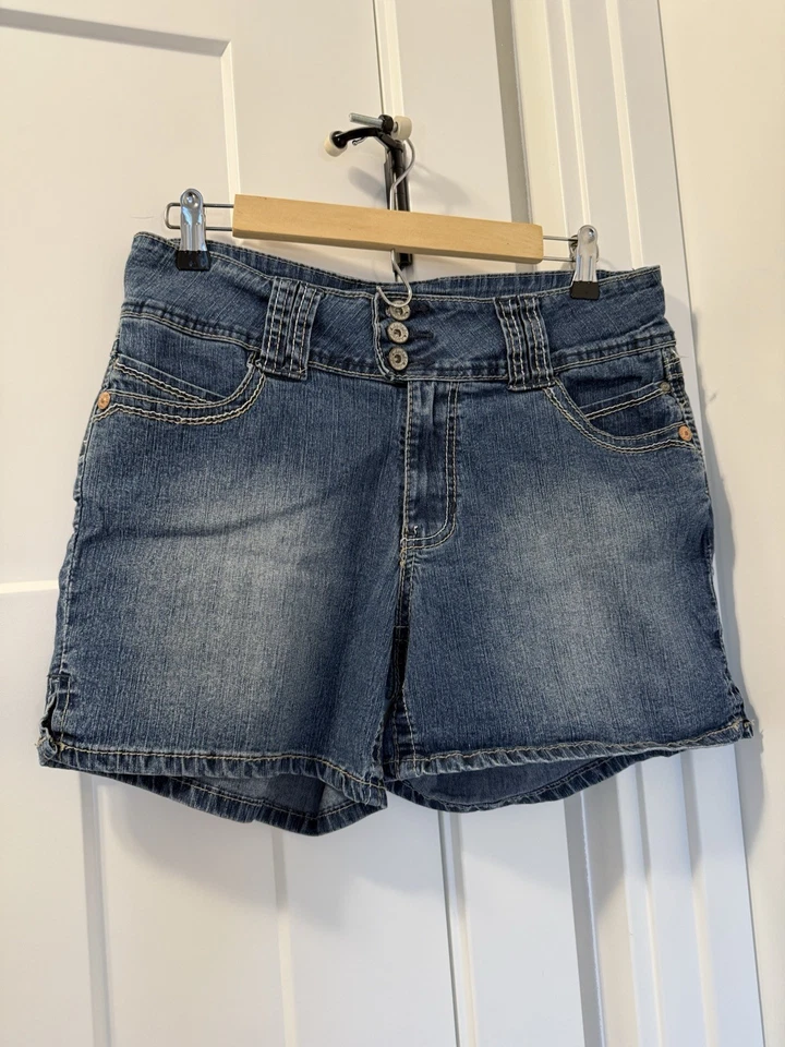 Pantalones cortos vaqueros Angels para mujer azules, talla 10/30, abertura lateral elástica para la pierna Foto 2 de 4