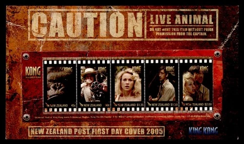 DR WHO 2005 NEW ZEALAND FDC KING KONG MOVIE CACHET STRIP M71913