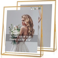 Jajamy Gold Floating Picture Frame Set of 2, Glass Pressed Flower 8x10 Picture F