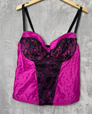Cacique Lane Bryant Corset Bra Womens 18/20 Pink Black Lace Adjustable Satin
