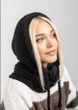 Hooded Scarf Women Knitted Balaclava Hat Wool Hooded Cowl Neck Warmer Scoodie
