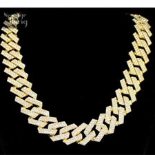 Mens Square Miami Cuban Curb Link  20mm Iced 14k Gold Plated Cz Necklace Hip Hop