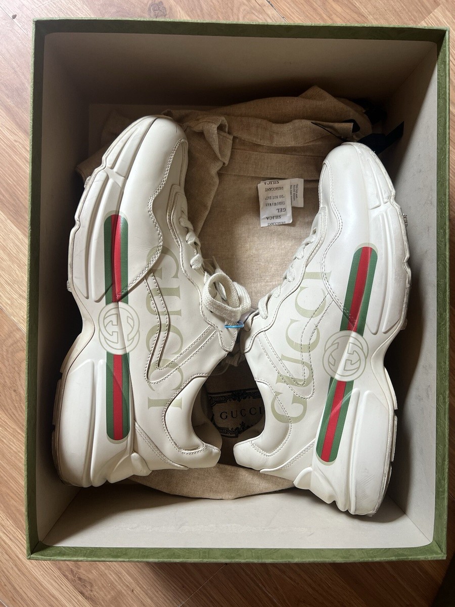 GUCCI Rhyton ロゴ スニーカー ホワイト Gucci Rhyton Logo Sneaker Beige Leather 8 G or 8.5 US or 42 EUR | eBay