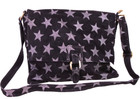Tasche Velours Leder schwarz silber Sterne Messenger Bag Umhängetasche B263