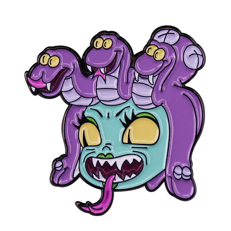 Greek Mytholo Monster Purple Snake Hair Medusa Cartoon Enamel Badge Brooch  Pin | eBay