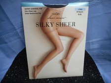 J C PENNEY PANTYHOSE Long HEER CARESS SILKY SHEER SATINY CONTROL TOP OFF BLACK
