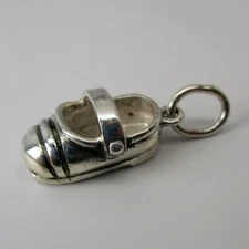 Sterling Silver MARY JANE SHOE Charm for Bracelet NECKLACE  Pendant VINTAGE Cute