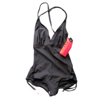 Retro Roxanne Black Sz 16/38C One-Piece Swimsuit 1468 Criss Cross Back NOS
