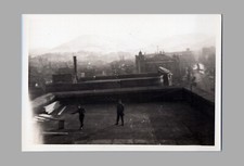 WW2 Era Photo Looking Down At City GIs Standing On Roof Top