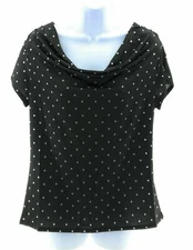 Larry Levine Womens Black and Whit Polk a Dot Short Sleeve Top Size Small